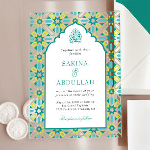 Grüne persische Mosaik-Hochzeit im islamischen Sti Acryleinladungen