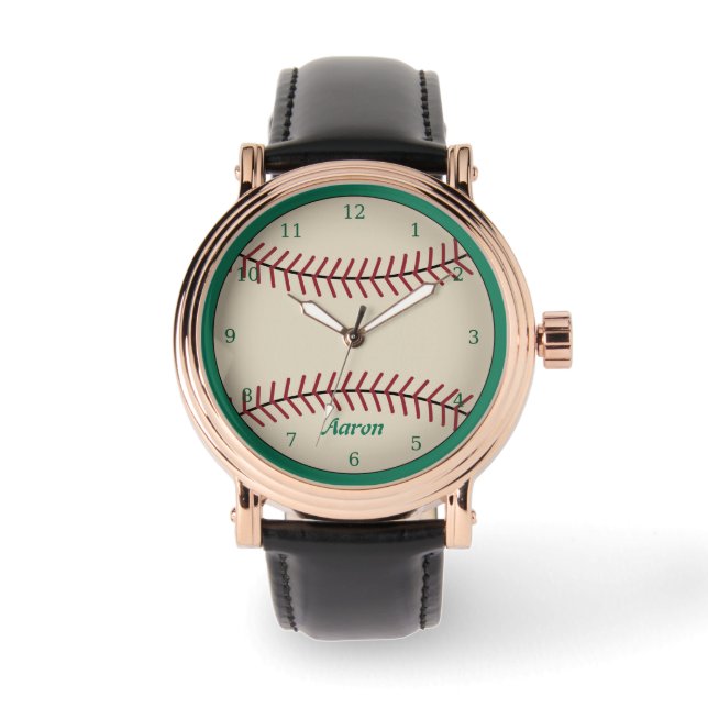 Grüne personalisierte klassische Baseball-Uhr Armbanduhr (Vorderseite)
