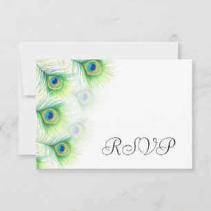 Grüne Pfauenfeder Hochzeit RSVP Antwortkarten Karte