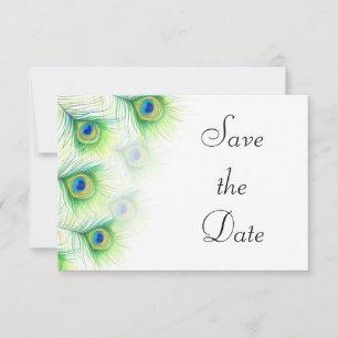 Grüne Pfauenfedern Hochzeit Save the Date