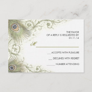 Grüne Pfauenfedern Vintage Hochzeit RSVP Karten