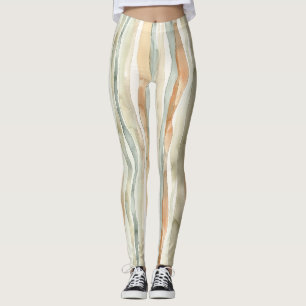 Grüne Pfirsichcreme-Streifen Leggings