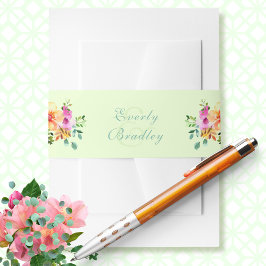 Grüne Pfirsichpink Wasserfarbe Boho Blumenzehen Einladungsbanderole