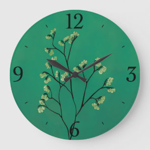 Grüne Pflanze Minimalistisch Botanische Kunst Große Wanduhr