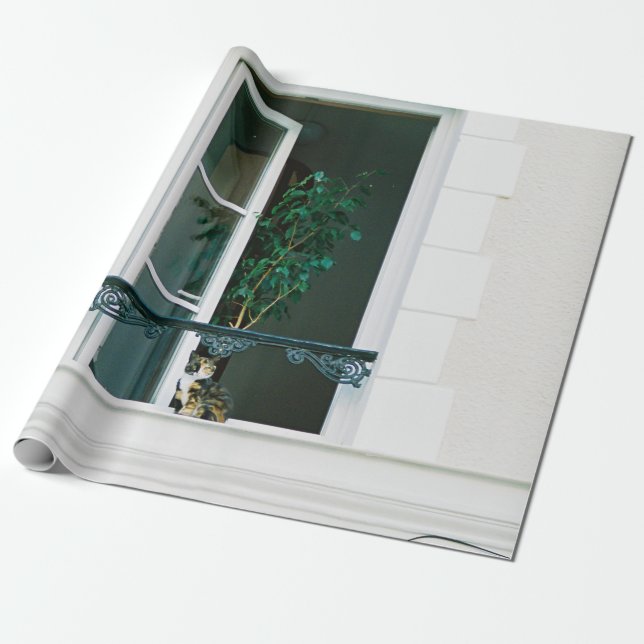 GRÜNE PFLANZE ÜBER DAS WEISSE FENSTER GESCHENKPAPIER (Ungerollt)