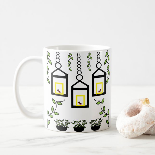 Grüne Pflanze Vogelschutzmuster Kaffeetasse