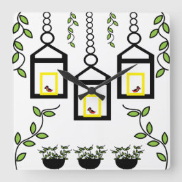 Grüne Pflanze Vogelschutzmuster Quadratische Wanduhr