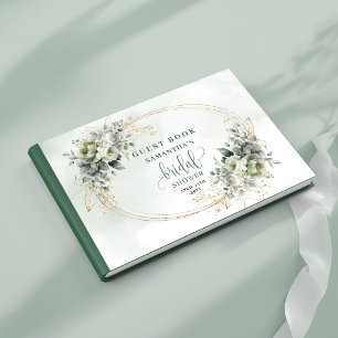 Grüne Pflanzen und Gold Hochzeitsdusche Gästebuch