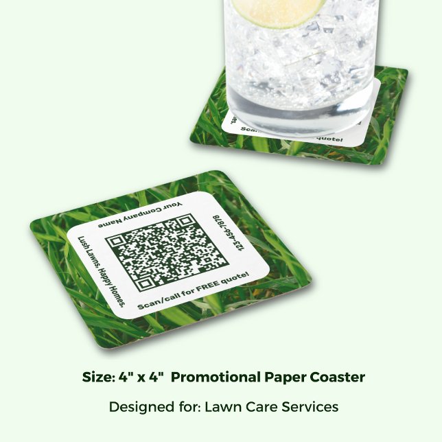 Grüne Pflegedienste für Werbeflächen Rechteckiger Pappuntersetzer (Promotional Lawn Care Service Green Square Paper Coaster; Size: 4 x 4 Inch)
