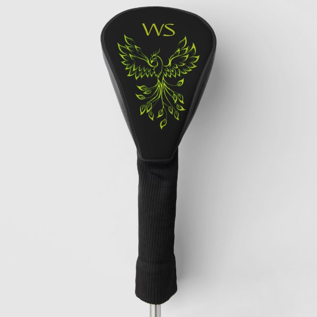 Grüne Phoenix steigt auf Schwarz Golf Headcover (Vorderseite)