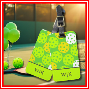 Grüne Pickleball Kühle Moderne Monogrammierte Gepäckanhänger