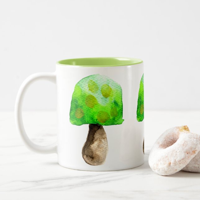 Grüne Pilzfarbe niedliche Pilze Zweifarbige Tasse (Mit Donut)