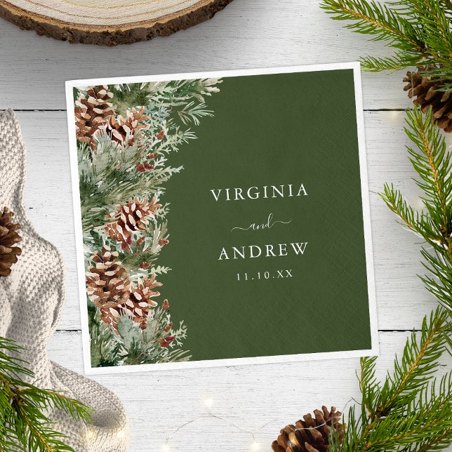 Grüne Pine Wedding Serviette (Green Pine Evergreen Wedding Napkins by Painted Paperie
)