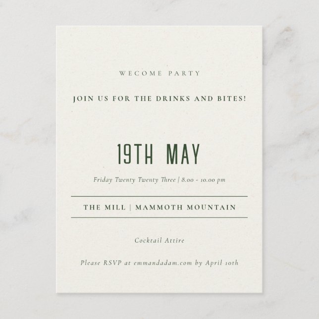 Grüne Pine Woods Mountain Sketch Hochzeit Detail Begleitkarte (Vorderseite)