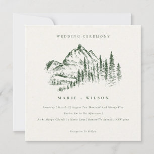 Grüne Pine Woods Mountain Sketch Hochzeit einladen Dankeskarte