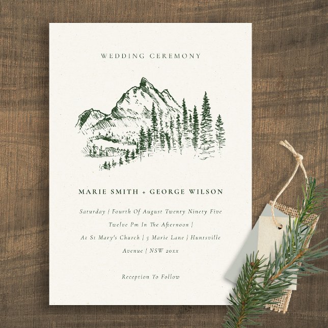 Grüne Pine Woods Mountain Sketch Hochzeit einladen Dankeskarte (Von Creator hochgeladen)