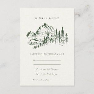 Grüne Pine Woods Mountain Sketch Wedding RSVP Begleitkarte