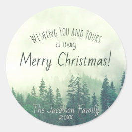 Grüne Pinien Feierliche Weihnachten Runder Aufkleber