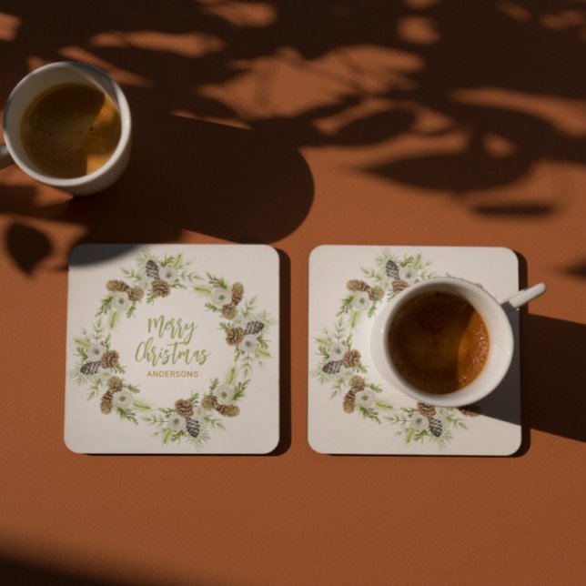 Grüne Pinien Weihnachtsfeier 2 Rechteckiger Pappuntersetzer (Von Creator hochgeladen)