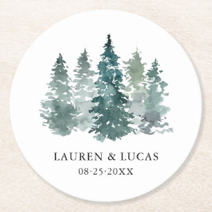 Grüne Pinienwälder Hochzeit des Waldes Runder Pappuntersetzer