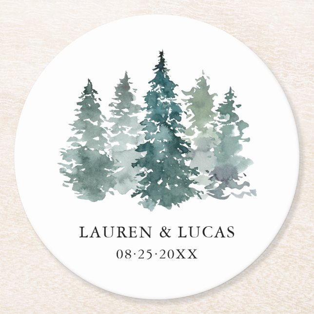 Grüne Pinienwälder Hochzeit des Waldes Runder Pappuntersetzer (Vorderseite)