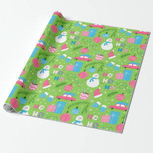 Grüne Pink Blaue Schneemänner Weihnachtsdekoration Geschenkpapier