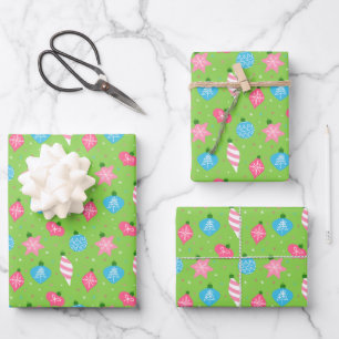 Grüne Pink Blaue Weihnachtsdekoration Frohe Weihna Geschenkpapier Set