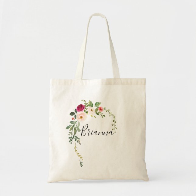 Grüne Pink Blush Blumenrädchen Tote Tasche (Vorne)