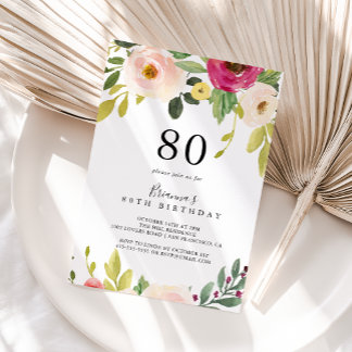 Grüne Pink Blush Floral 80. Geburtstagsparty Einladung
