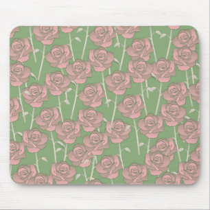 Grüne Pink Rose Retro Y2K 70er Blumenmuster Mousepad