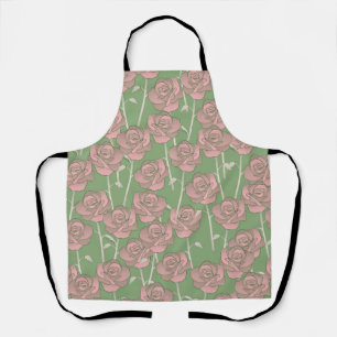 Grüne Pink Rose Retro Y2K 70er Blumenmuster Schürze