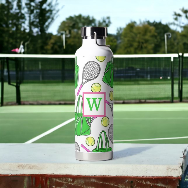 Grüne Pink Tennis Racquet Tag Balls Initial Trinkflasche (Von Creator hochgeladen)