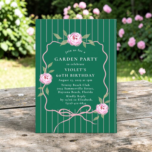 Grüne Pinstripe Rose Gartengesellschaft 60. Geburt Einladung (Von Creator hochgeladen)