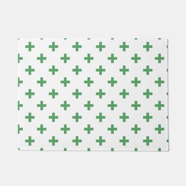 Grüne Polka kreuzt auf Weiß Fußmatte (Vorderseite)