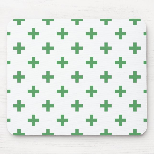 Grüne Polka kreuzt auf Weiß Mousepad (Vorne)