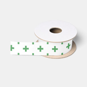 Grüne Polka kreuzt auf Weiß Satinband