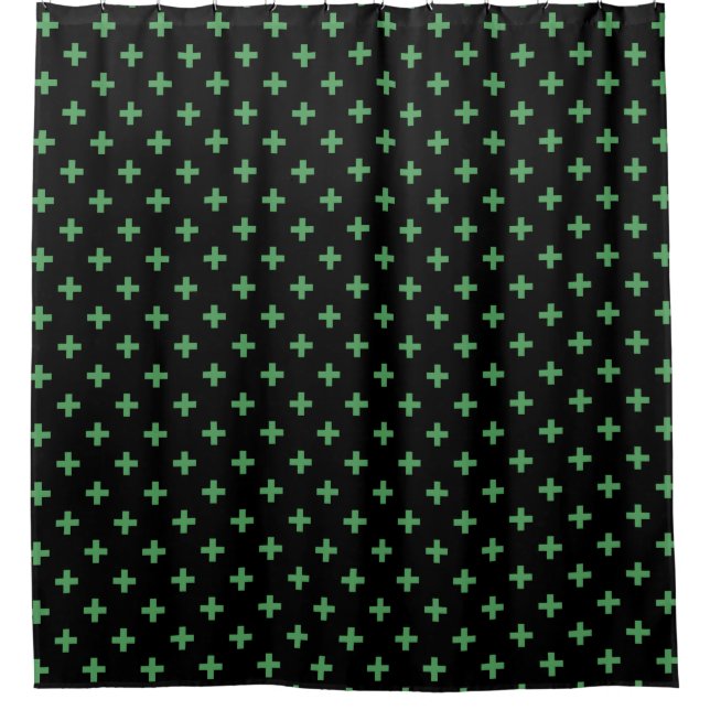 Grüne Polka kreuzt schwarz Duschvorhang (Vorderseite)