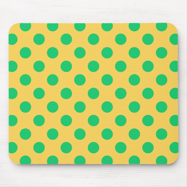 Grüne Polka-Punkte auf Gelb Mousepad (Vorne)