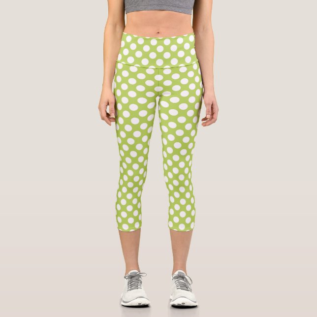 Grüne Polka-Punkte, Polka-Dot-Muster, Punkte, gepu Capri Leggings (Vorderseite)