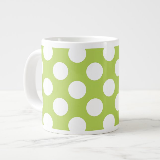 Grüne Polka-Punkte, Polka-Dot-Muster, Punkte, gepu Jumbo-Tasse (Vorderseite Links)