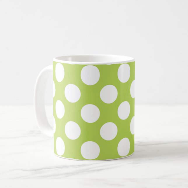 Grüne Polka-Punkte, Polka-Dot-Muster, Punkte, gepu Kaffeetasse (Vorderseite Links)