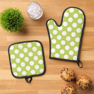 Grüne Polka-Punkte, Polka-Dot-Muster, Punkte, gepu Ofenhandschuh & Topflappen-Set