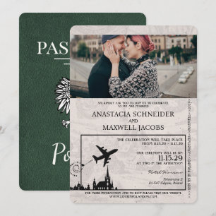 Grüne polnische Hochzeitseinladung mit Reisepassmo Einladung