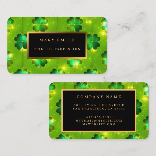 Grüne populäre St Patrick's Day Clover Collection Visitenkarte (Vorne/Hinten)