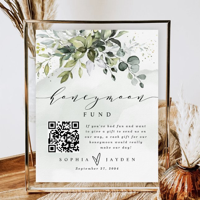 Grüne QR Code Honeymoon Wedding Cash Fund Sign Poster (Von Creator hochgeladen)