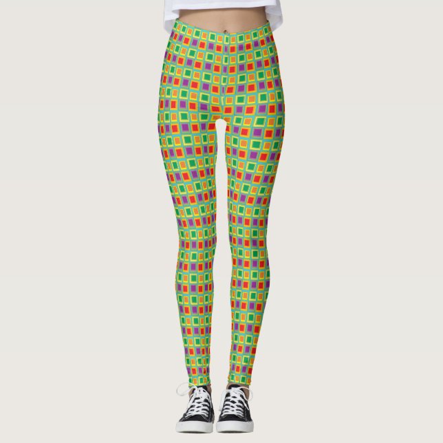 grüne Quadrate Leggings (Vorderseite)