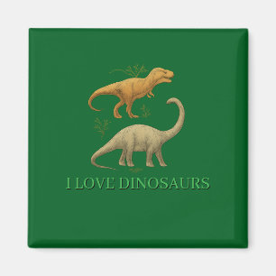 Grüne Quadratmagnete - Ich liebe Dinosaurier Magnet