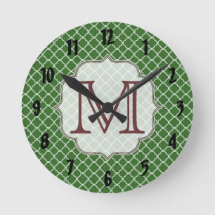 Grüne Quarterfolie Latti Monogram Wall Clock Runde Wanduhr