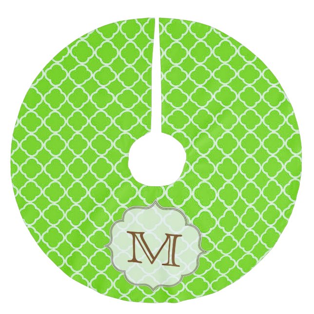 Grüne Quarterfolie Monogram, anfänglicher Baumrock Polyester Weihnachtsbaumdecke (Vorderseite)