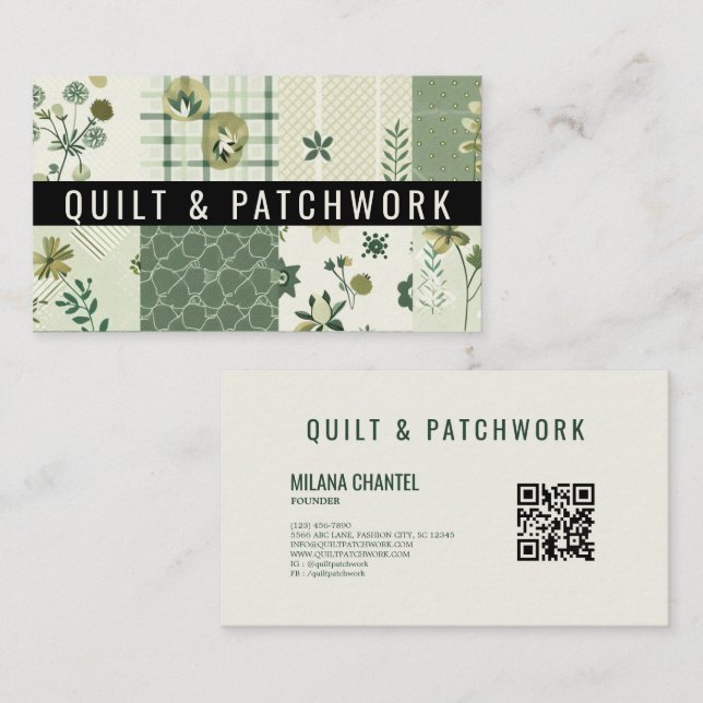 Grüne Quilt-Patchwork-Handmade-Kleidung Visitenkarte (Vorne/Hinten)